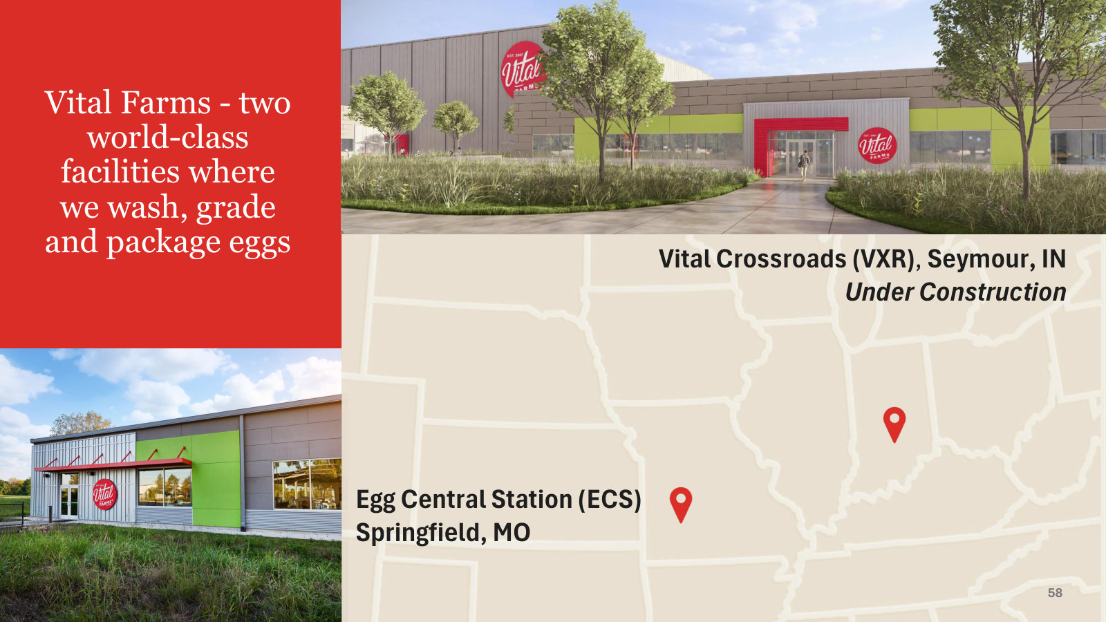 The two processing plants: Egg Central Station in Missouri, and Vital Crossroads in Indiana (2027).