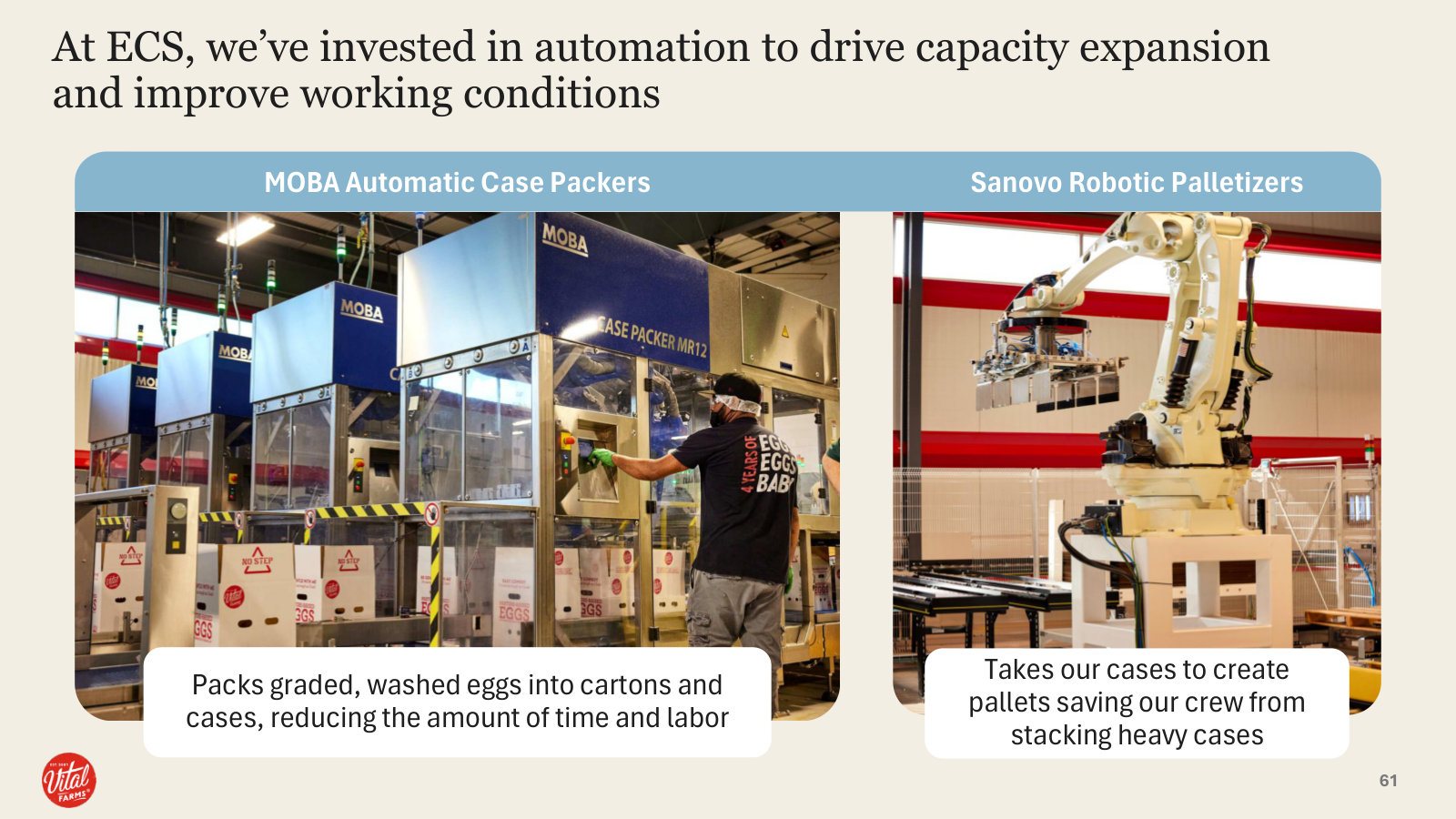 Inside the plant: automation — case packers and robotic palletizers adding capacity and easing labor.